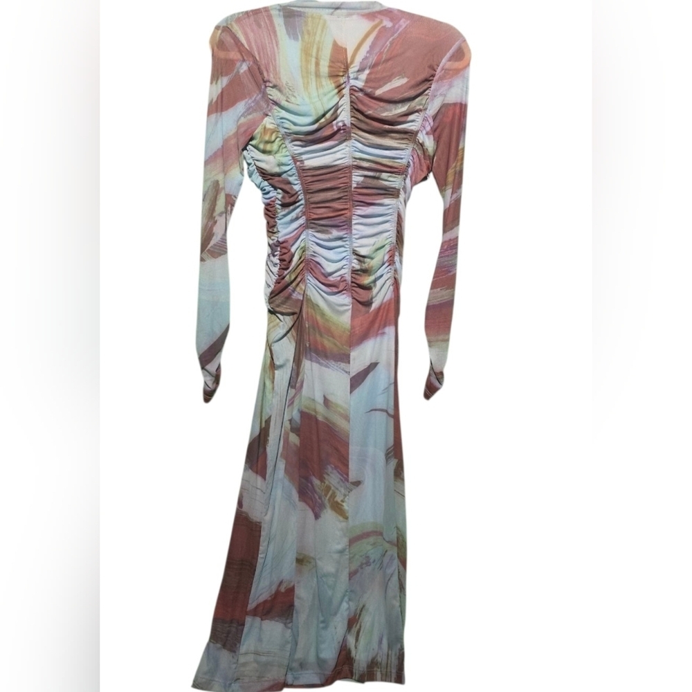 Anthropologie Printed Elegant Multicolor Long Sleeve Bodycon Dress XS PTP 19 - Picture 3 of 4